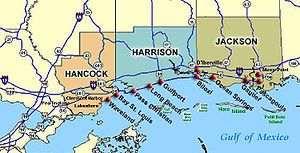 Coastal map of the U.S. state of Mississippi, ...